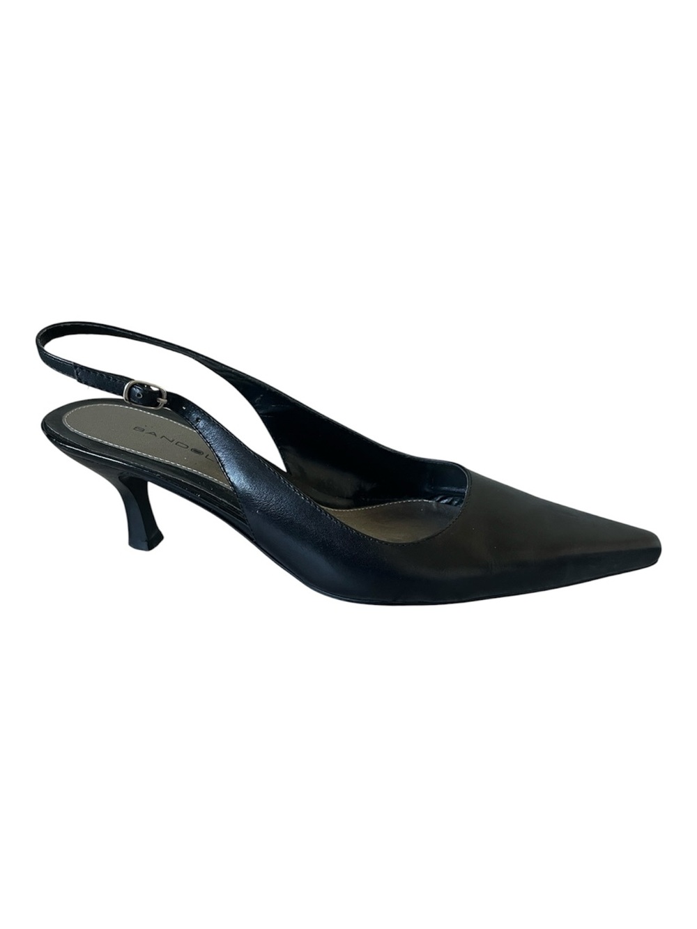 BANDOLINO Black Leather Pointed Toe Slingback Kitten Heels Pumps Size 8.5